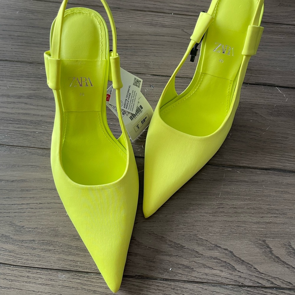 Neon green high heels.